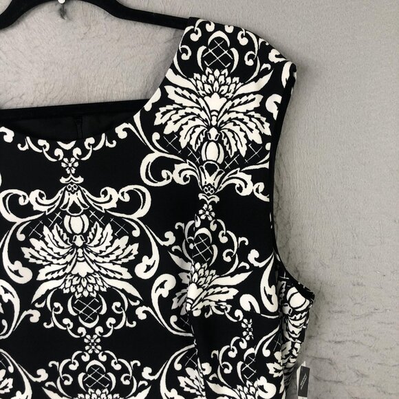 Sandra Darren Dress Womens 22W Black White Damask Sleeveless A-Line Plus Lined - Picture 15 of 16